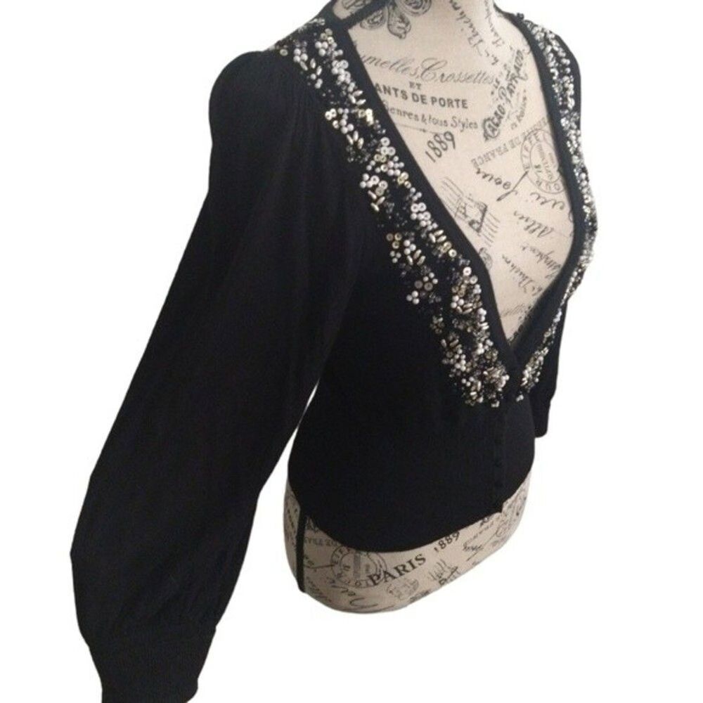 Guess embellished button front V neck cardigan black small vintage y2k Feminine